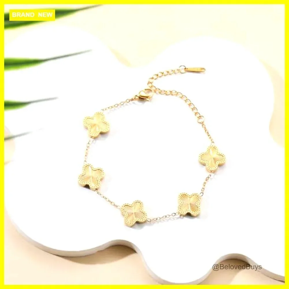 18K Gold Plated Clover Bracelet Adjustable Lucky Charm Stainless Steel
